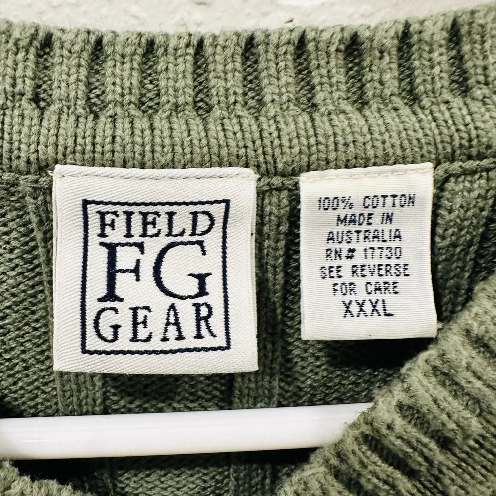 Vintage 90s Green Field Gear Men's  V-Neck Ribbed Sweater 3XL Layering Preppy - Picture 3 of 13